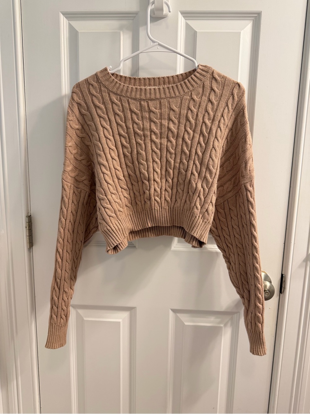 Altar'd State Cable Knit Cropped Sweater - Beige